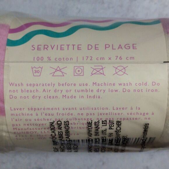 Funboy Poolside Leisure Club Pink Cream Beach Towel Oversized Plush Cotton 68x30 - Picture 4 of 5